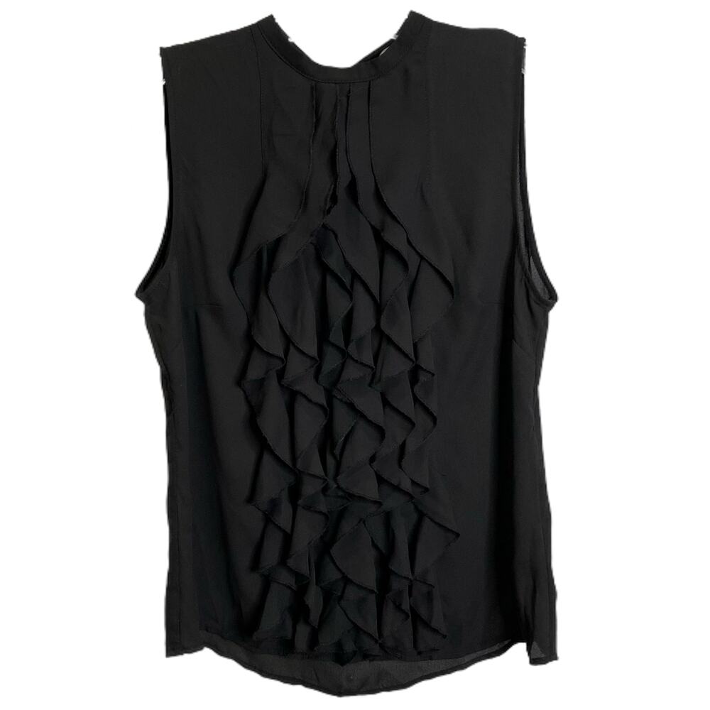 HM Black Sleeveless Ruffle Front Blouse Keyhole Back Size 8 0209328‎ 0